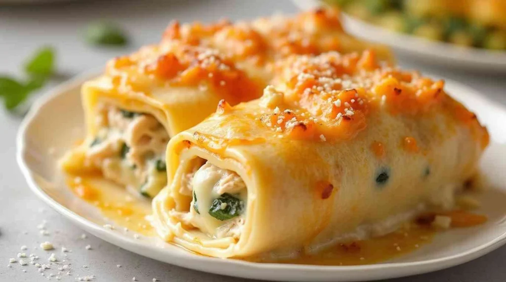 chicken alfredo lasagna rolls