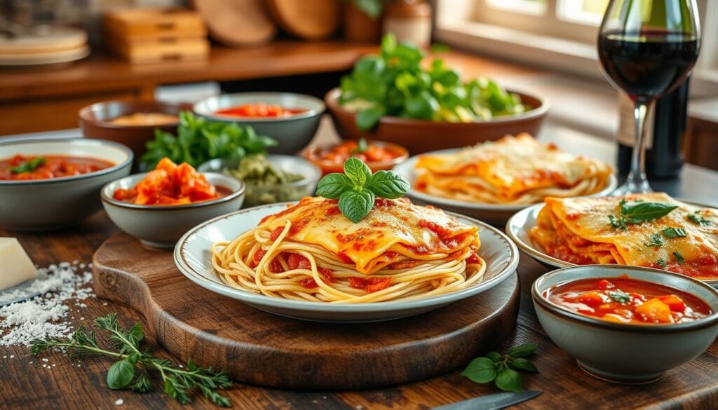 variants pasta recipes like spaghetti and lasagna with sauce