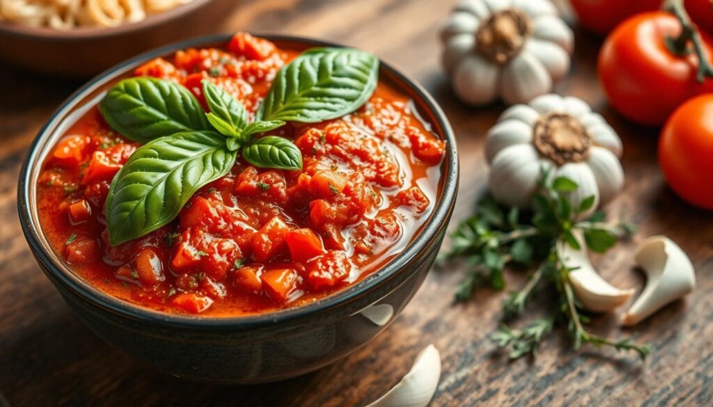 pasta sauce made from basil,garlic and onion and black pepper