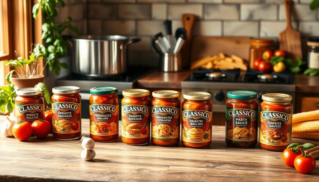 a jars of Classico Pasta Sauce on a table