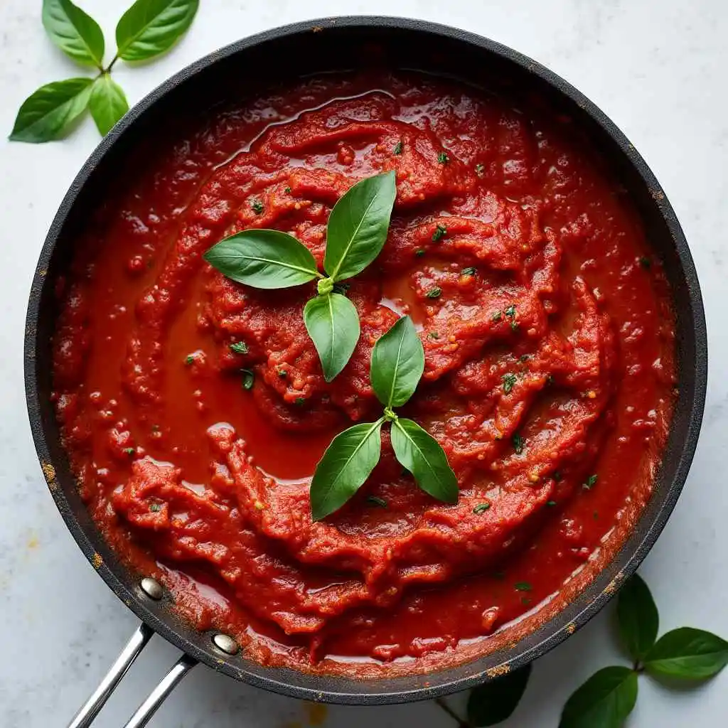 Homemade gluten free pasta sauce simmering in a saucepan.