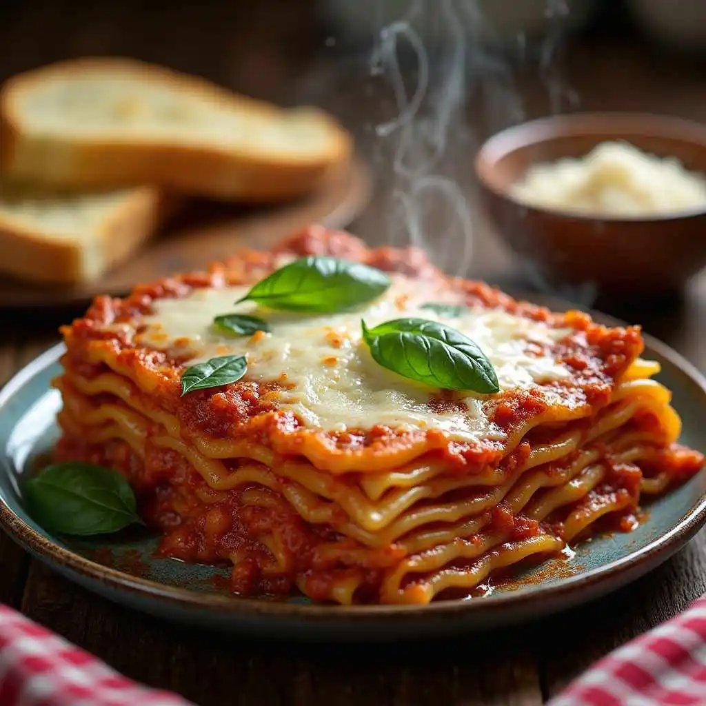 Classic Barilla lasagna recipe with layers of pasta, meat sauce, ricotta cheese, and melted mozzarella, baked to perfection.
