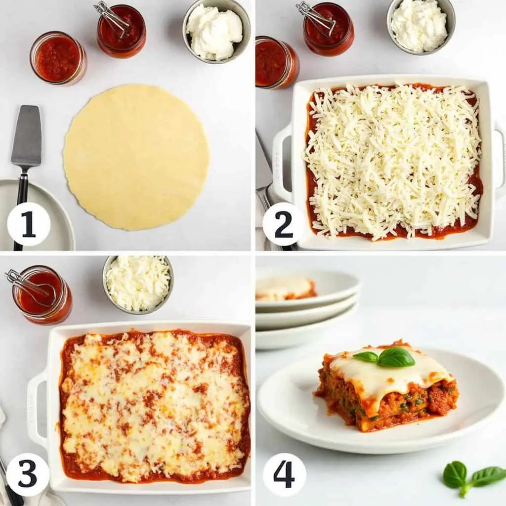 steps for preparing Healthy gluten-free lasagna made with Barilla gluten-free pasta and vibrant layers of sauce and cheese.
