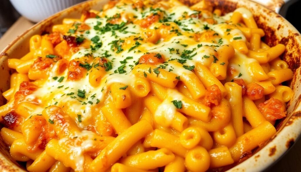 Baked Cheesy Rotini Casserole ready to serve