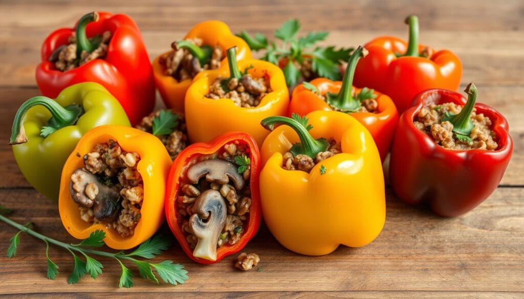 vegan appetizers Mushroom and Walnut Stuffed Mini Bell Peppers